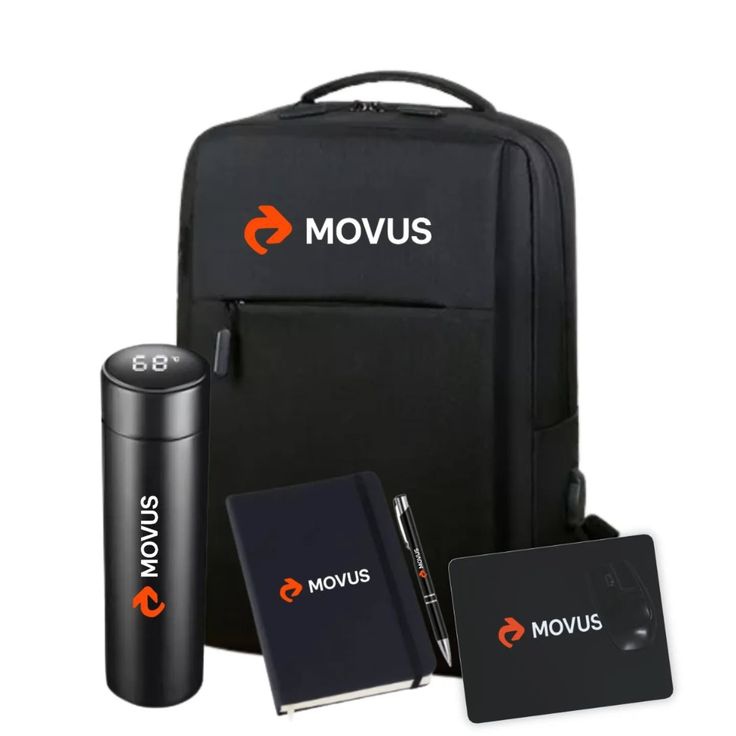 Branded merchandise set including backpack, flask and notebook by RSD Media